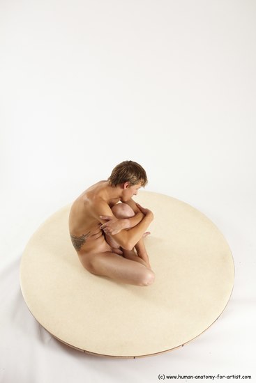 Nude Man White Sitting poses - simple Slim Short Brown Sitting poses - ALL Multi angles poses Realistic