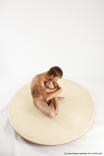 Nude Man White Sitting poses - simple Slim Short Brown Sitting poses - ALL Multi angles poses Realistic