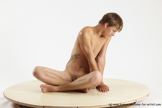 Nude Man White Sitting poses - simple Slim Short Brown Sitting poses - ALL Multi angles poses Realistic