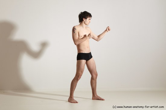 Nude Martial art Man White Standing poses - ALL Slim Short Brown Standing poses - simple Dynamic poses Realistic