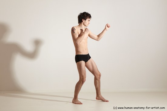 Nude Martial art Man White Standing poses - ALL Slim Short Brown Standing poses - simple Dynamic poses Realistic