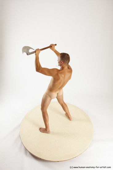 Nude Fighting with axe Man White Standing poses - ALL Slim Short Brown Standing poses - simple Multi angles poses Realistic