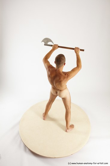 Nude Fighting with axe Man White Standing poses - ALL Slim Short Brown Standing poses - simple Multi angles poses Realistic