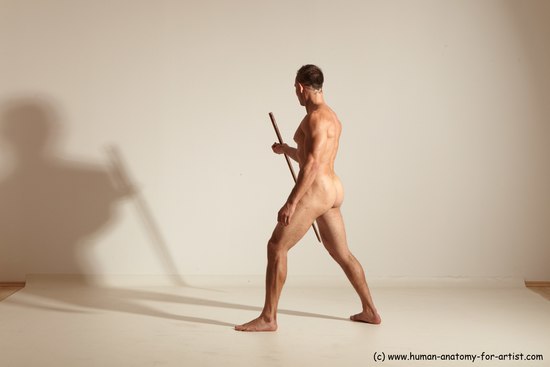 Nude Fighting with sword Man White Standing poses - ALL Muscular Short Brown Standing poses - simple Dynamic poses Realistic