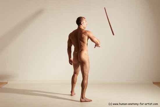 Nude Fighting with sword Man White Standing poses - ALL Muscular Short Brown Standing poses - simple Dynamic poses Realistic