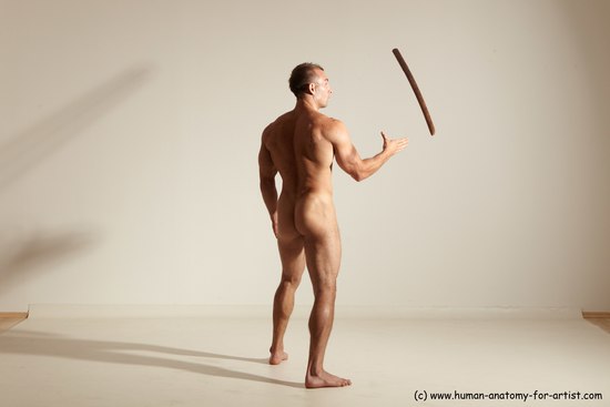 Nude Fighting with sword Man White Standing poses - ALL Muscular Short Brown Standing poses - simple Dynamic poses Realistic