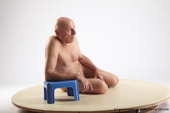 and more Nude Man White Sitting poses - simple Slim Bald Sitting poses - ALL Realistic