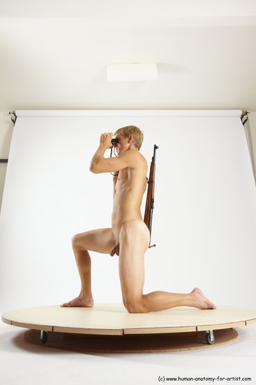 Nude Fighting with rifle Man White Kneeling poses - ALL Athletic Short Brown Kneeling poses - on one knee Multi angles poses Realistic