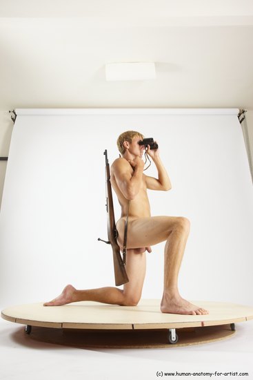 Nude Fighting with rifle Man White Kneeling poses - ALL Athletic Short Brown Kneeling poses - on one knee Multi angles poses Realistic