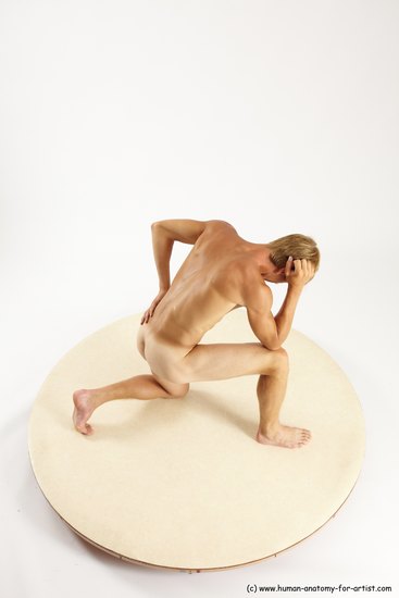 Nude Man White Kneeling poses - ALL Athletic Short Brown Kneeling poses - on one knee Multi angles poses Realistic