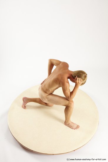 Nude Man White Kneeling poses - ALL Athletic Short Brown Kneeling poses - on one knee Multi angles poses Realistic