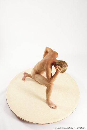 Nude Man White Kneeling poses - ALL Athletic Short Brown Kneeling poses - on one knee Multi angles poses Realistic