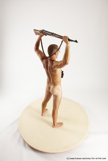 Nude Fighting with rifle Man White Standing poses - ALL Slim Short Brown Standing poses - simple Multi angles poses Realistic