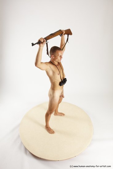 Nude Fighting with rifle Man White Standing poses - ALL Slim Short Brown Standing poses - simple Multi angles poses Realistic