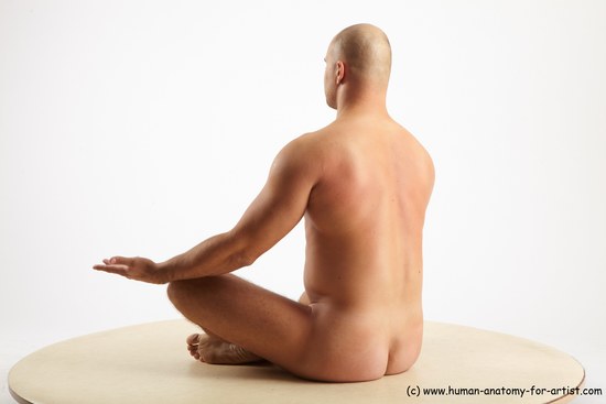 Nude Man White Sitting poses - simple Slim Bald Sitting poses - ALL Realistic