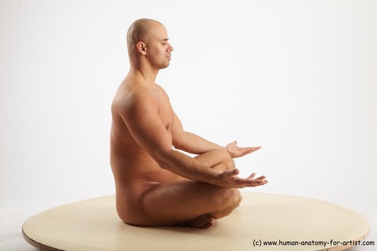 Nude Man White Sitting poses - simple Slim Bald Sitting poses - ALL Realistic