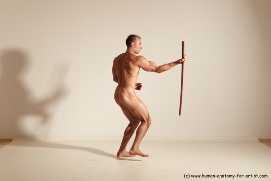 Nude Fighting with sword Man White Standing poses - ALL Muscular Short Brown Standing poses - simple Dynamic poses Realistic