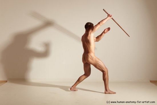 Nude Fighting with sword Man White Standing poses - ALL Muscular Short Brown Standing poses - simple Dynamic poses Realistic