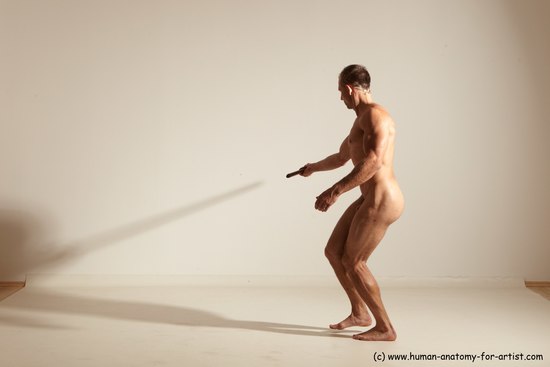 Nude Fighting with sword Man White Standing poses - ALL Muscular Short Brown Standing poses - simple Dynamic poses Realistic