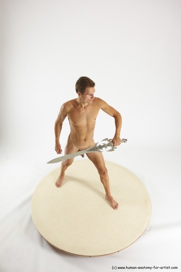 Nude Fighting with sword Man White Standing poses - ALL Athletic Short Brown Standing poses - simple Multi angles poses Realistic