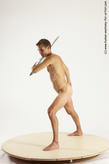 Nude Fighting with sword Man White Standing poses - ALL Athletic Short Brown Standing poses - simple Multi angles poses Realistic