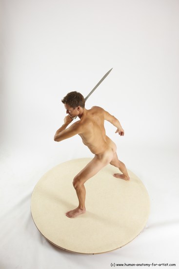 Nude Fighting with sword Man White Standing poses - ALL Athletic Short Brown Standing poses - simple Multi angles poses Realistic