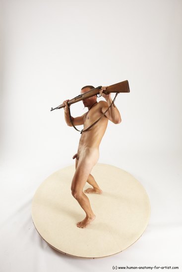 Nude Fighting with rifle Man White Standing poses - ALL Slim Short Brown Standing poses - simple Multi angles poses Realistic