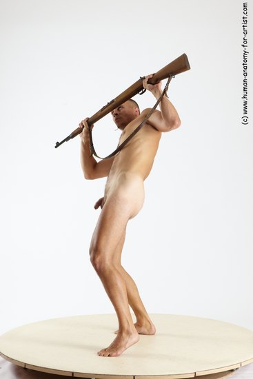 Nude Fighting with rifle Man White Standing poses - ALL Slim Short Brown Standing poses - simple Multi angles poses Realistic