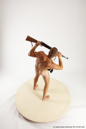 Nude Fighting with rifle Man White Standing poses - ALL Slim Short Brown Standing poses - simple Multi angles poses Realistic