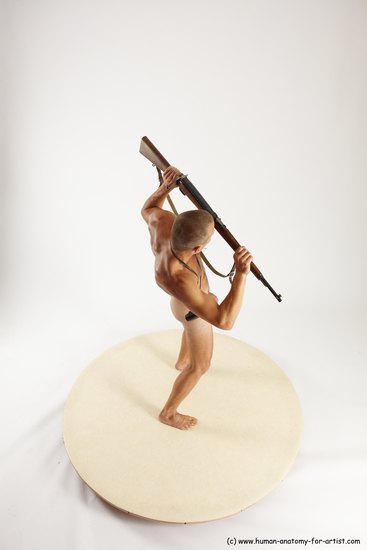 Nude Fighting with rifle Man White Standing poses - ALL Slim Short Brown Standing poses - simple Multi angles poses Realistic