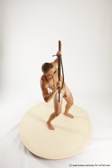 Nude Fighting with rifle Man White Standing poses - ALL Slim Short Brown Standing poses - simple Multi angles poses Realistic