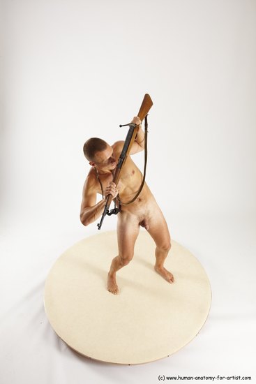 Nude Fighting with rifle Man White Standing poses - ALL Slim Short Brown Standing poses - simple Multi angles poses Realistic