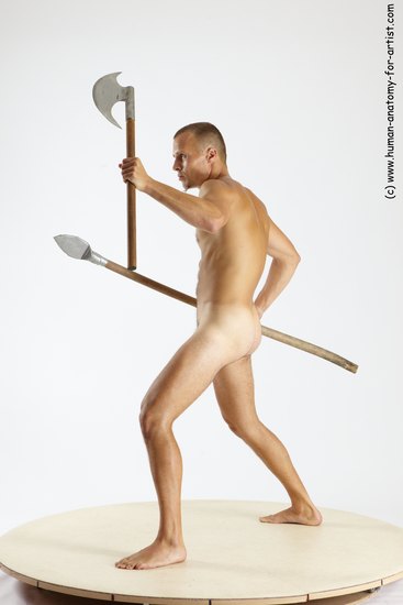 Nude Fighting with axe Man White Standing poses - ALL Slim Short Brown Standing poses - simple Multi angles poses Realistic