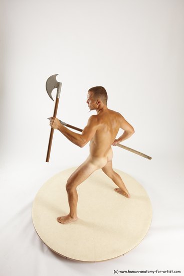 Nude Fighting with axe Man White Standing poses - ALL Slim Short Brown Standing poses - simple Multi angles poses Realistic