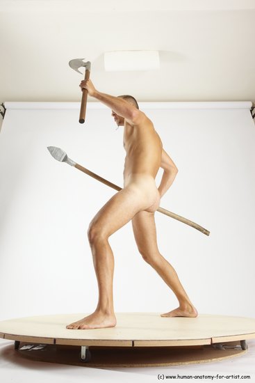 Nude Fighting with axe Man White Standing poses - ALL Slim Short Brown Standing poses - simple Multi angles poses Realistic