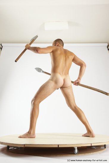 Nude Fighting with axe Man White Standing poses - ALL Slim Short Brown Standing poses - simple Multi angles poses Realistic