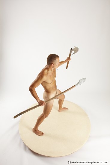 Nude Fighting with axe Man White Standing poses - ALL Slim Short Brown Standing poses - simple Multi angles poses Realistic