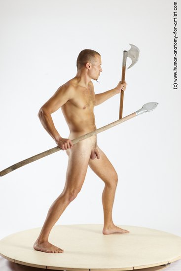 Nude Fighting with axe Man White Standing poses - ALL Slim Short Brown Standing poses - simple Multi angles poses Realistic