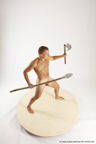 Nude Fighting with axe Man White Standing poses - ALL Slim Short Brown Standing poses - simple Multi angles poses Realistic