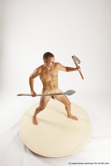 Nude Fighting with axe Man White Standing poses - ALL Slim Short Brown Standing poses - simple Multi angles poses Realistic