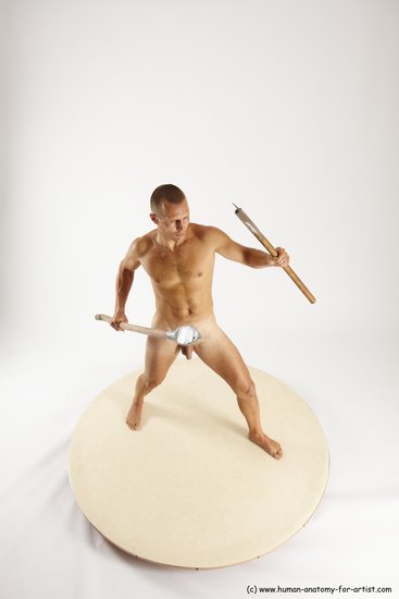 Nude Fighting with axe Man White Standing poses - ALL Slim Short Brown Standing poses - simple Multi angles poses Realistic