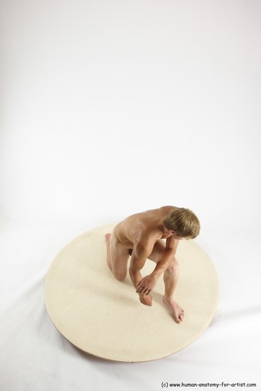 Nude Man White Kneeling poses - ALL Athletic Short Brown Kneeling poses - on both knees Multi angles poses Realistic