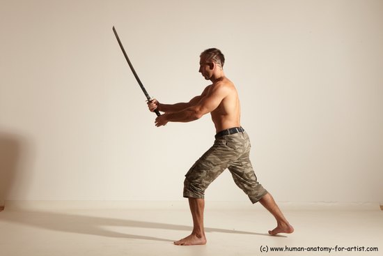 Casual Fighting with sword Man White Standing poses - ALL Muscular Short Brown Standing poses - simple Dynamic poses Academic