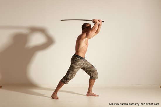 Casual Fighting with sword Man White Standing poses - ALL Muscular Short Brown Standing poses - simple Dynamic poses Academic