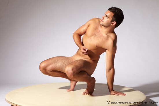 Nude Man White Standing poses - ALL Slim Short Brown Standing poses - knee-bend Realistic