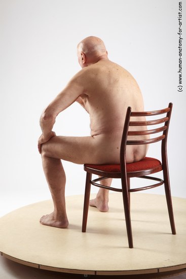 and more Nude Man White Sitting poses - simple Slim Bald Grey Sitting poses - ALL Realistic