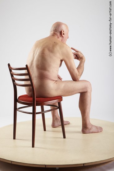 and more Nude Man White Sitting poses - simple Slim Bald Grey Sitting poses - ALL Realistic