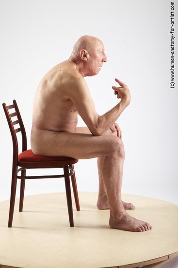 and more Nude Man White Sitting poses - simple Slim Bald Grey Sitting poses - ALL Realistic