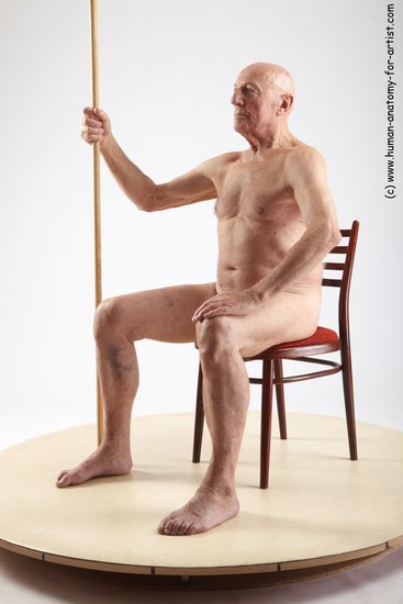 and more Nude Man White Sitting poses - simple Slim Bald Grey Sitting poses - ALL Realistic