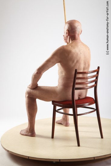 and more Nude Man White Sitting poses - simple Slim Bald Grey Sitting poses - ALL Realistic